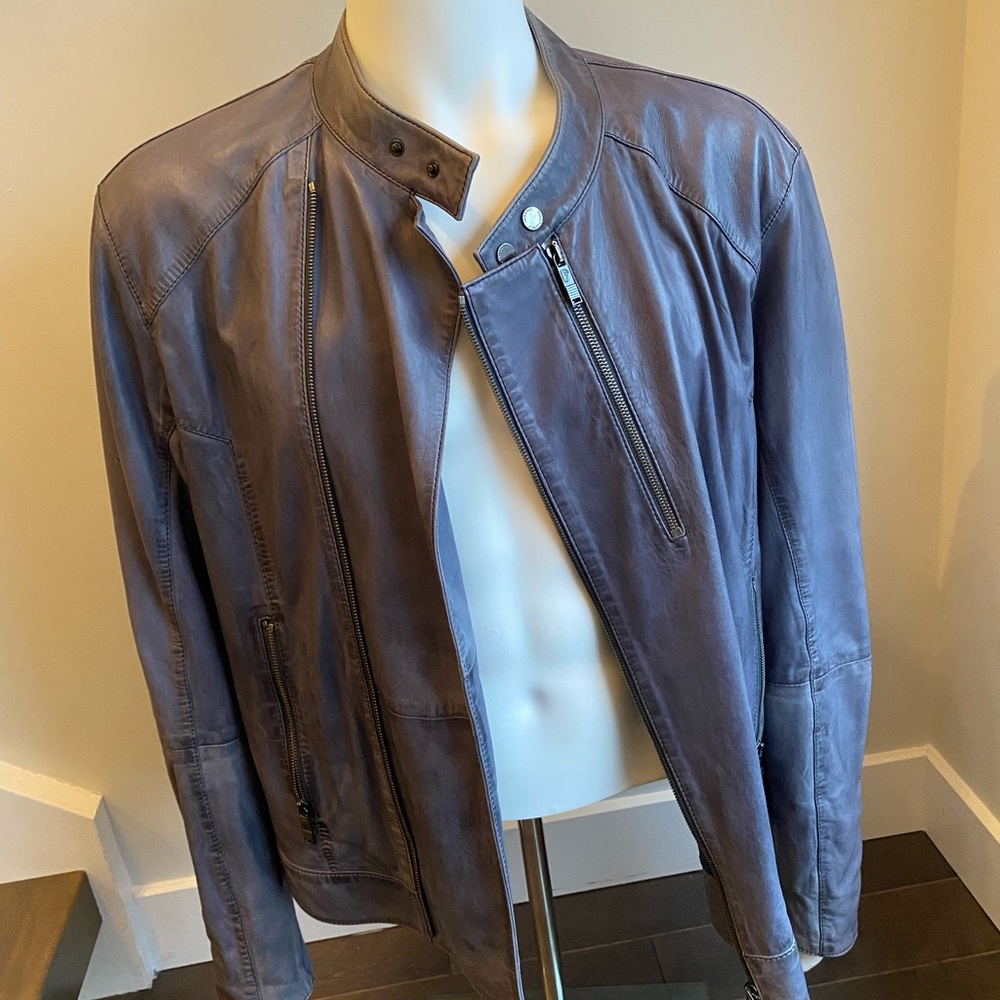 Versace Collection Leather Motorcycle Blue Men Jacket - Size: 56 US L - XL